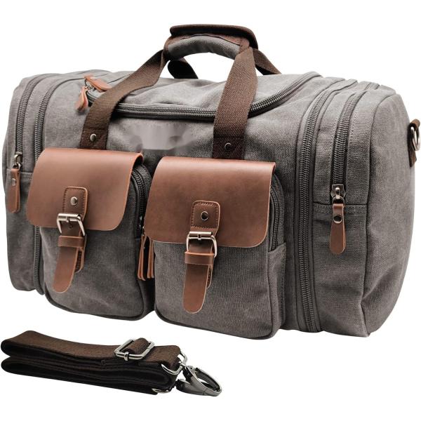 Canvas Genuine Leather Carry On Travel Bag Large Capacity 50L Expandable