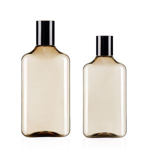 China 10 Oz And 15.3 Oz Amber Translucent Plastic Empty Bottles With Black Screw Caps on sale
