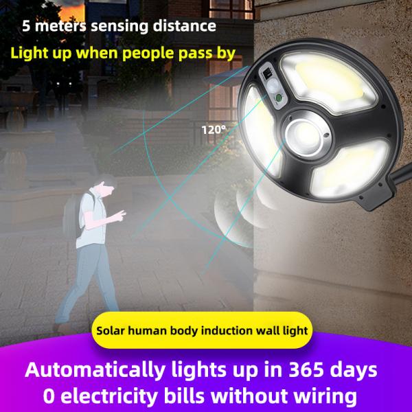 Round Waterproof PIR Motion Sensor Smart Remote Control Wall Lamp Solar Energy Outdoor Garden Solar Light