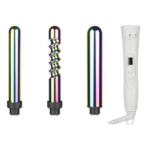 3 Barrel Interchangeable Curling Iron Set with Peacock Pattern Coated