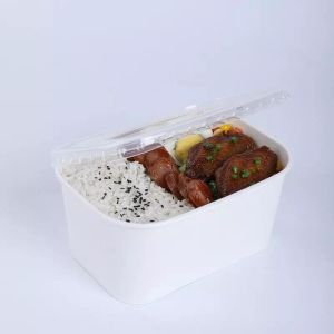 China Salad Take Away Rectangle Paper Bowl Disposable With Lid on sale