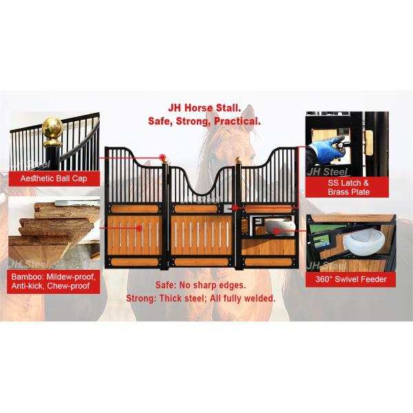 10 Feet 12 Feet 14 Feet Black Powder Coated Horse Stall Fronts Filling Bamboo