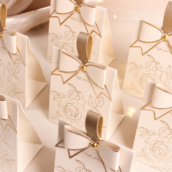 Buy New Rose Pattern White Folding Candy Box Retro Elegant Portable Bow Party Gift Box at wholesale prices