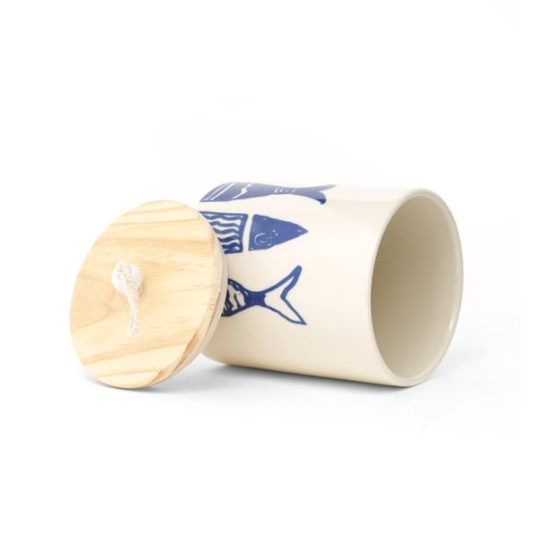 Geometric Ocean Blue Ceramic Canister Sets Tea Coffee Sugar Storage Jar For Kitchen With Lid And Silicon Ri