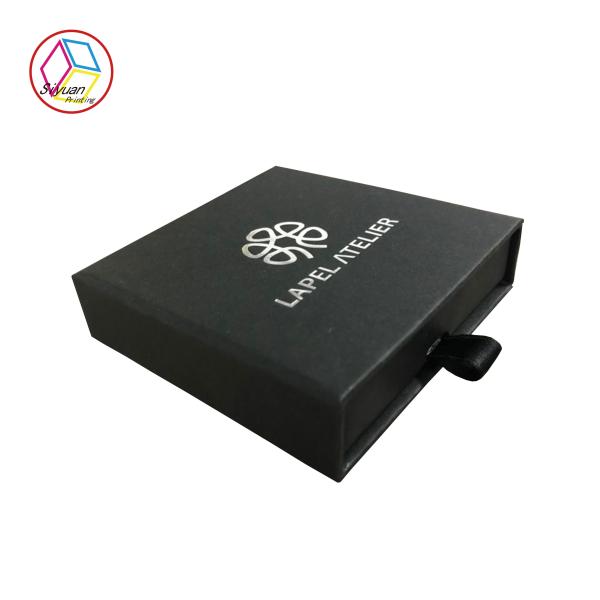 Buy Black Jewelry Paper Gift Box Silver Foil Stamping Textured Surface at wholesale prices