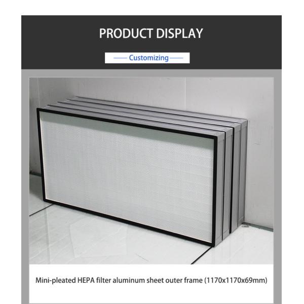 0.03mm Thickness High Volume HEPA Filter , Mini Pleat HEPA Filter With Fiberglass Material