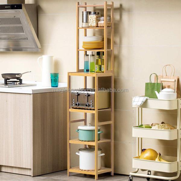 Classic Design Style 7-Tier Bamboo Shelf Multifunctional Storage Rack for Bathroom