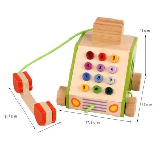 Geometric Shape Wooden Landline Phone For Cognitive Development