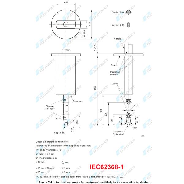 Standard Test Finger for IEC60601-1 IEC61032 IEC62368-1 IEC60335-1 IEC60529 IEC60598-1 IEC60884-1 AS/NZS3112 Inspection