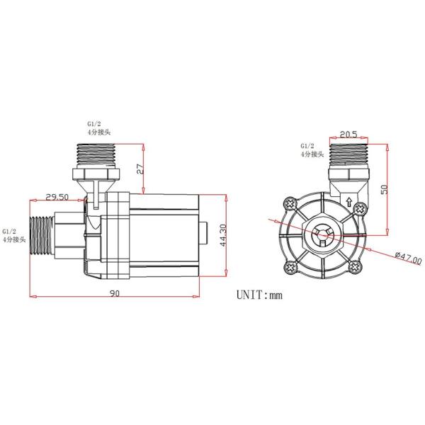 JQ-P4504 DC24V 8M 12LPM 90 Degree Thread Brushless DC Micro Circulation Water Pump For Water Vending Machine