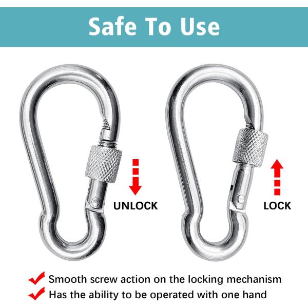 Polished Finish Stainless Steel Carabiner Spring Snap Hook with Eyelet and Screw
