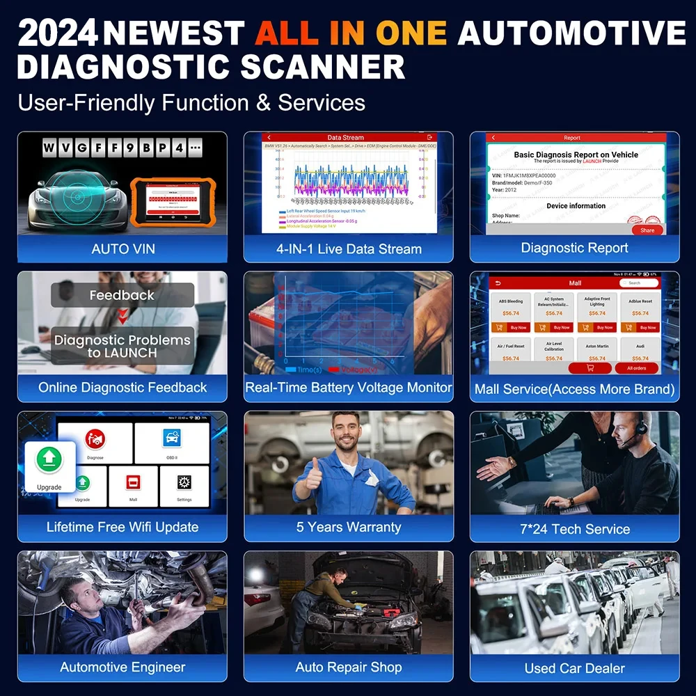 LAUNCH X431 Elite 2.0 Car Full System Diagnostic Tools Auto OBD OBD2 Scanner Active Test ECU Coding Multilingual Free Up