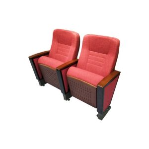 Red Aluminum Conference Room Chair Wood Armrest Padded With Fabric