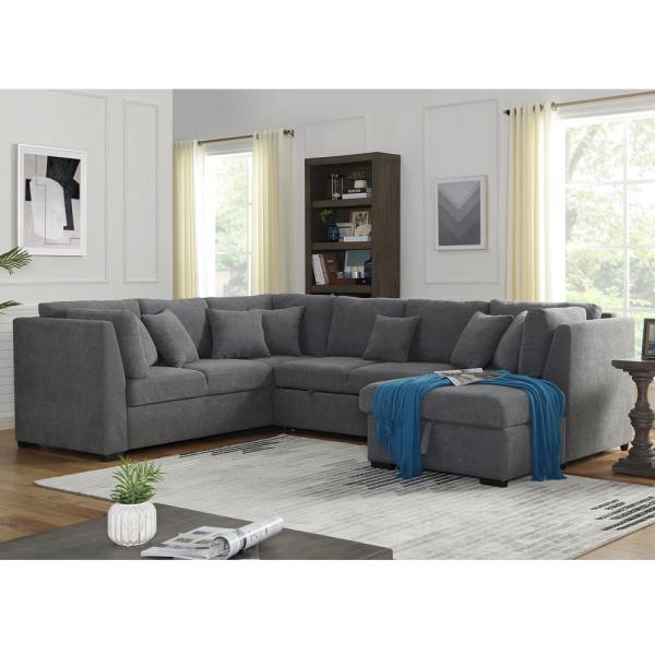 Buy U-Shaped Sectional Sleeper Sofa with Pull Out Bed and Storage Chaise Lounge, Gray Linen Fabric at wholesale prices