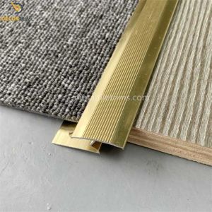 Quality 6063 T5 Aluminum Carpet Transition Strip Bright Gold With Hooks And Adhesive Glue for sale