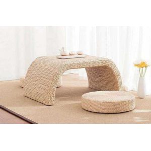 Quality The Cane Makes Up Tea Table Natural Straw Woven Floor Table Natural fiber Window Table for sale
