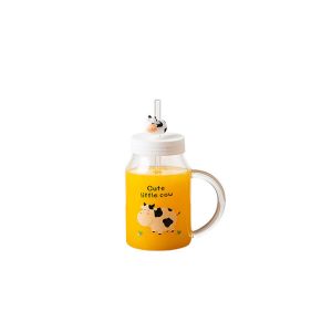 Heat Resistant Transparent 560ml Milk Juice Glass Bottle With Straw