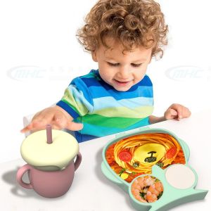 MHC Owl Baby Feeding Products Silicone Feeding Set Bowl Lid Spoon for Baby