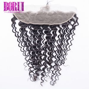 13X4 Brazilian Deep Curly Lace Front Wigs Natural Color With Swiss Lace