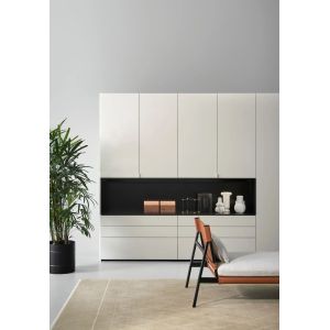 Bespoke White Lacquer Wardrobe with Display Shelves Custom Bedroom Closet