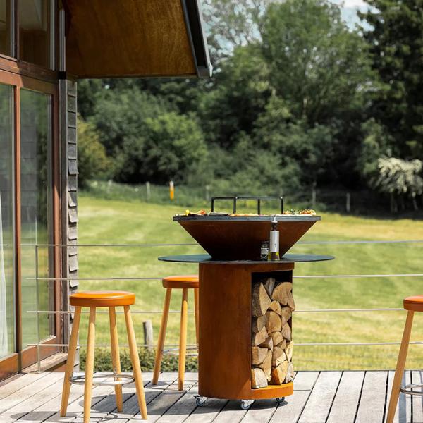 Bbq Outdoor Kitchen Grill Garden Corten Steel Barbecue Wood Burning Fire Pit Grills