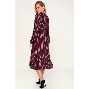 Latest Designs Wome Fasion Button Up Stripe Midi Dress