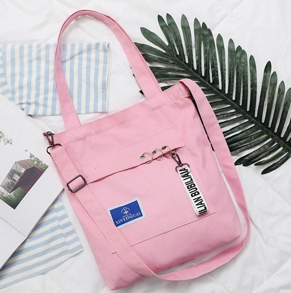 Unique design canvas diagonal Korean fashion shoulder bag handbag with ribbon