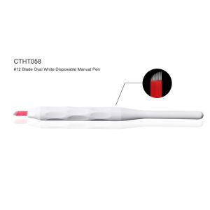 Oval White Disposable Hand Tool Eyebrow Permanent Makeup Pen Manual #12 Blade