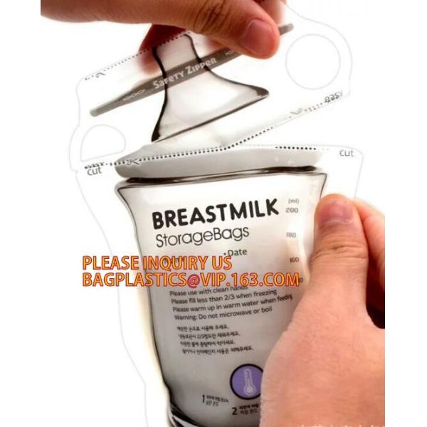 wholesale food pouch zipper bpa free plastic standing up breast baby milk storage bags,200ml double zipper breast milk b
