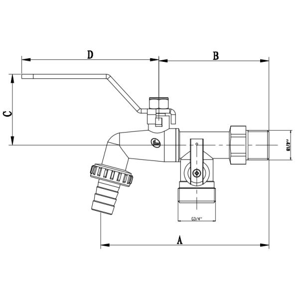 Washing Machine 1/2" x 3/4" x 3/4" Brass Bibcocks