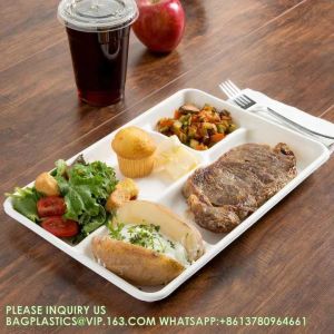 5 Compartment Snack Food Tray Sugarcane Bagasse Plate Disposable Plates Eco