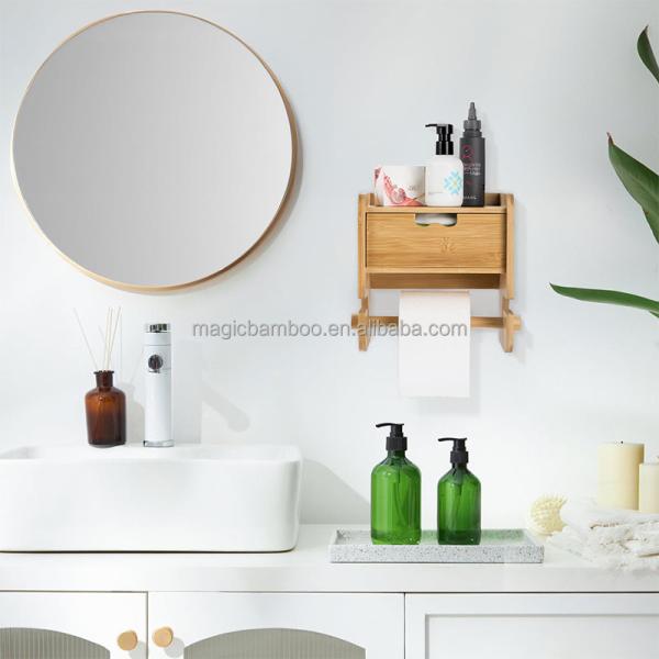 Custom Bathroom Storage Rack Wall Mounted Bamboo Toilet Paper Holder