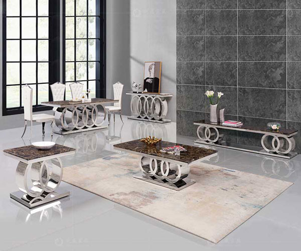 Modern Living Room Stainless Steel Coffee Table 20mm Marble Dining Table