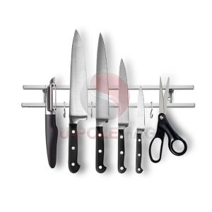 China 304 Stainless Steel Magnetic Knife Bar Rack with 6 Hooks and Ferrite Magnet Type 10 Inch on sale