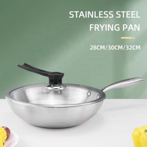 Customized Kitchen 18/8 Stainless Steel Wok Tri-ply Non-stick Frying Pan