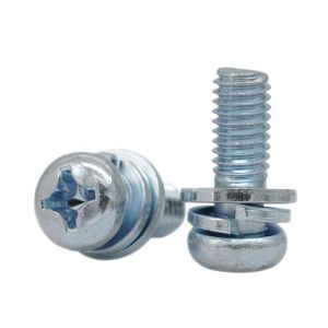 Blue And White Zinc Galvanized Carbon Steel Cross Pan Head Screw With Washer