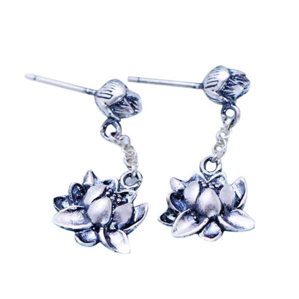 925 Sterling Silver Engraved Designs Flower Pendant Dangle Earrings(XH057340W)