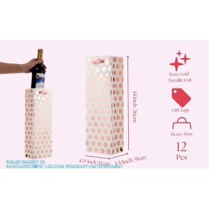Metallic Foil Polka Dots Wine Gift Bag Bulk Recyclable Paper Wine Carrier Bags
