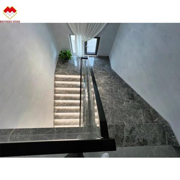 LED Stair Light Straight Spiral Marble Steps with Natural Marble Stone Stair Material