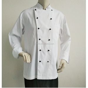 Customized Long Sleeve White Black Poly - Cotton Blend Personalized Chef Jackets