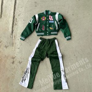 Chenille Embroidery Nylon Bomber Jacket Tracksuit Flared Sweatpants And Jacket