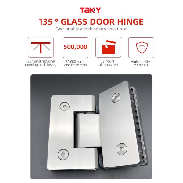 135 Degree Shower Screen Hinge with Square Glass Design and Self-Closing Function
