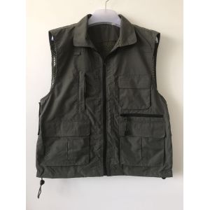 Quality Fishing vest 033 no hood in taslan fabric, olive green color, water proof, quick dry, S-3XL for sale