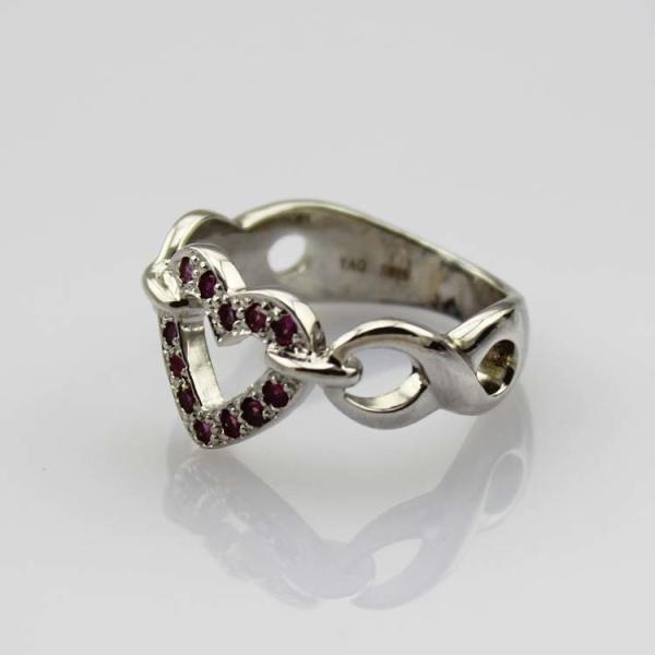 Fashion Jewelry 925 Silver Heart Ring with Pink Cubic Zircon(FR0147)