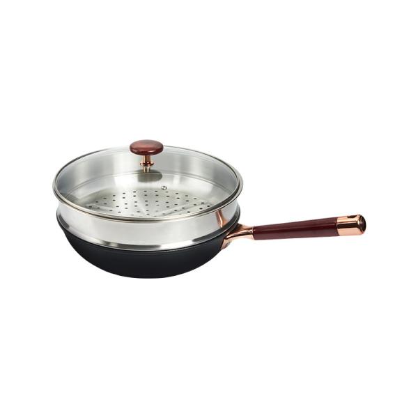 Buy 2.5kg Rose Gold Kitchen Frying Pans 32cm Uncoated With Steamer at wholesale prices