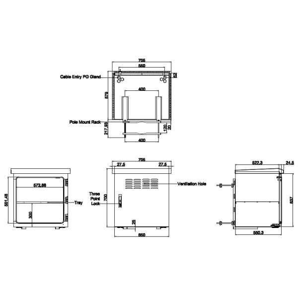 Small Metal Box Outdoor Enclosure For Pole Mount Single Wall Fan Cooling