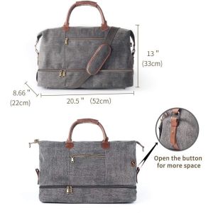 Large Capacity Canvas Carry On Duffel Tote Weekender Overnight Travel Bag With