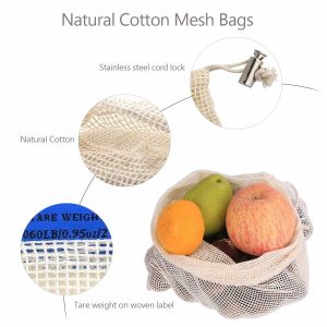 ISO9006 Biodegradable Organic Cotton Drawstring Bags Reusable Mesh Produce Bags