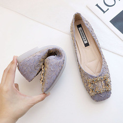 Fairy Style Soft Soled Square Buckle Shoes Spring And Autumn Flat Bottomed