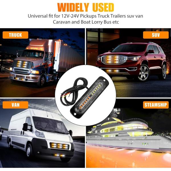 Emergency Strobe Lights Amber White LED Sync Feature Strobe Warning Flashing Light Caution Construction Hazard Light Bar